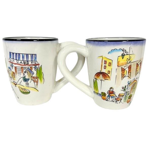 Sakura Provence Design by Apple French Village 4.5" Coffee Mugs-Set of 2 - Picture 3 of 7